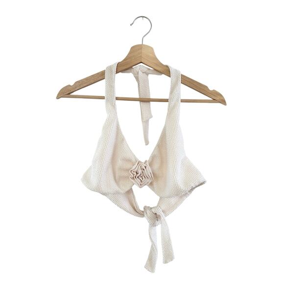 Show Me Your Mumu Malta Bikini Top in Ivory Scrunch with Rosette XL - Picture 4 of 6